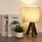 Nordic Style Tripod Desk Lamp, Rustic Linen Shade Wooden Nightstand Lamp for Home Bedroom DecorShort Description